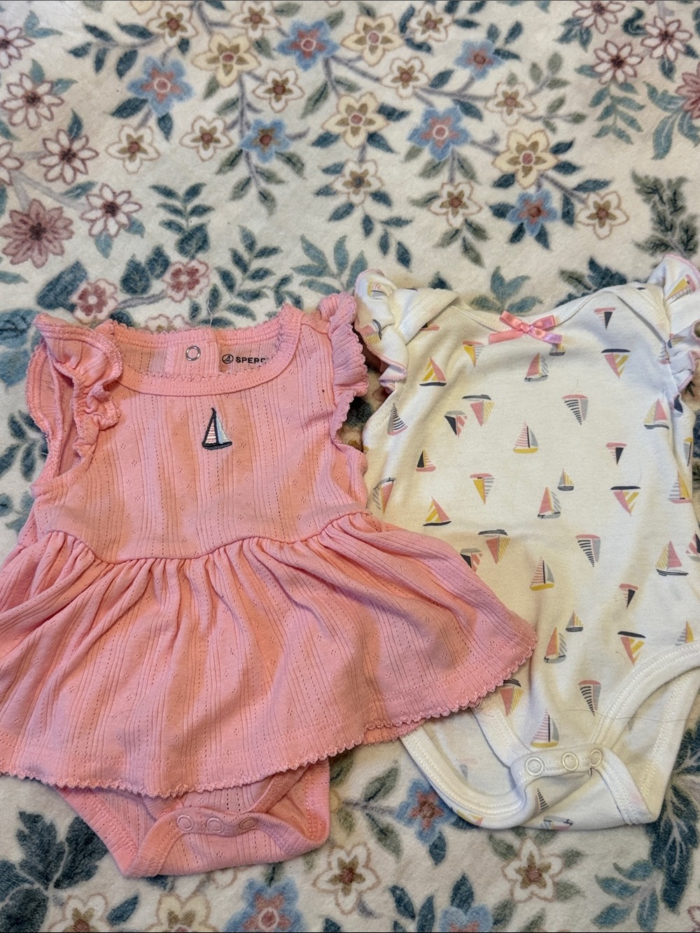 Sperry Pink Sailboat Ruffle Baby Dress Onesie